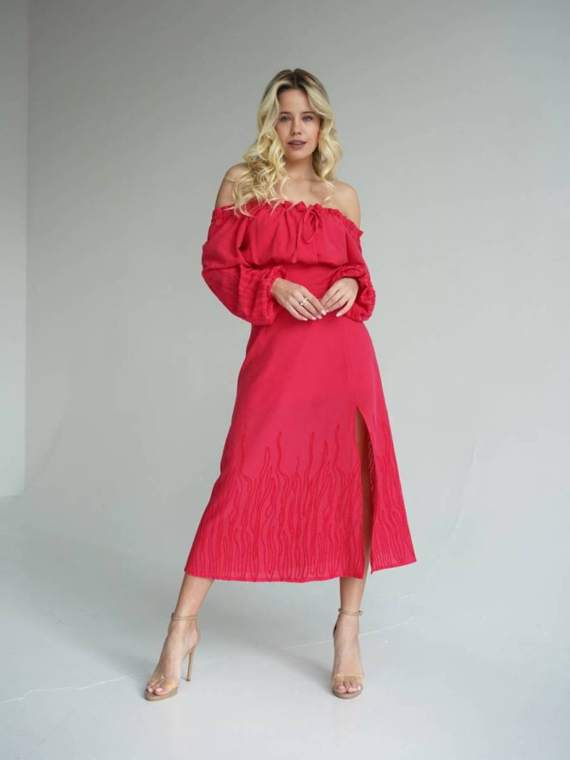 Платье "Альби" длины миди с разрезом Romashka, Розовый, М 15412