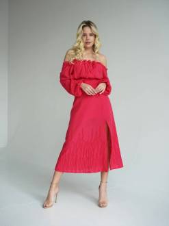 Платье "Альби" длины миди с разрезом Romashka, Розовый, S 15411