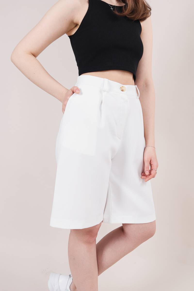 Шорты-бермуды "Колорадо" с высокой посадкой под пояс Romashka, Белый, L (4181)