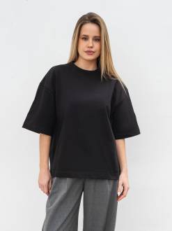 Футболка з цупкої 100% бавовни «Бейсік» Romashka, Черный, One size Petite 18918