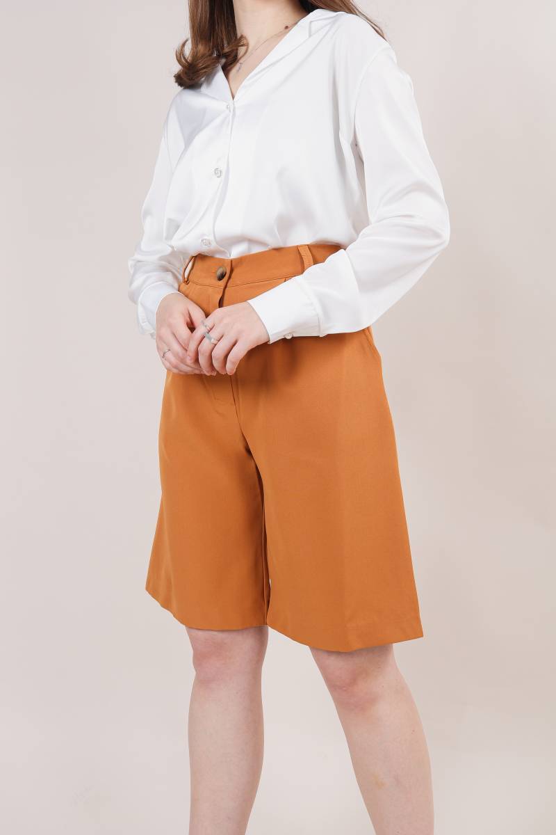 Шорты-бермуды "Колорадо" с высокой посадкой под пояс Romashka, Терракотовый, S (4182)