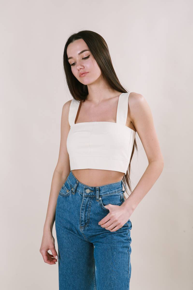 Топ "Кельн" с квадратным вырезом из плотного котона Romashka, Молочный, M (4492)