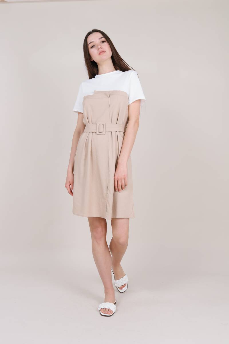 Платье "Аризона" комбинированное с футболкой Romashka, Бежевый, L (3946)