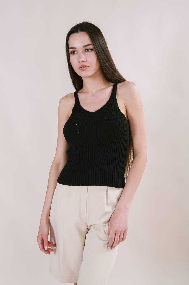 Майка "Бельгия" вязаная базовая на бретелях Romashka, Черный (3449)