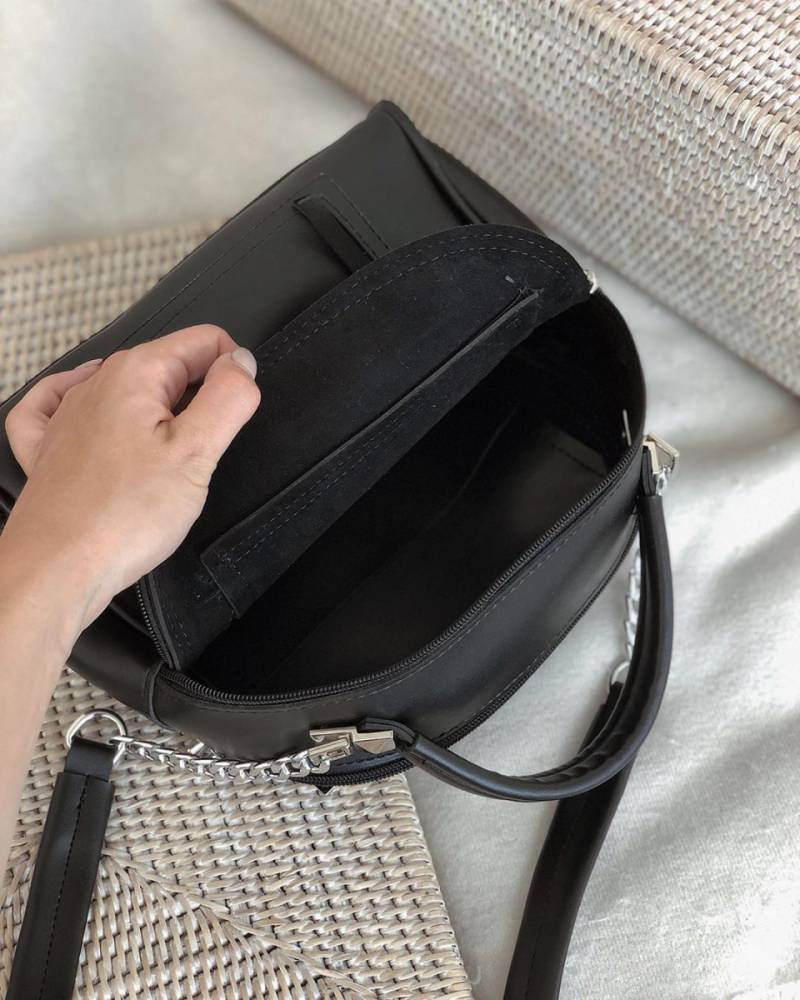 Сумка-бочонок "Салинас" на молнии с длинным ремешком в комплекте Romashka, Черный (1101)