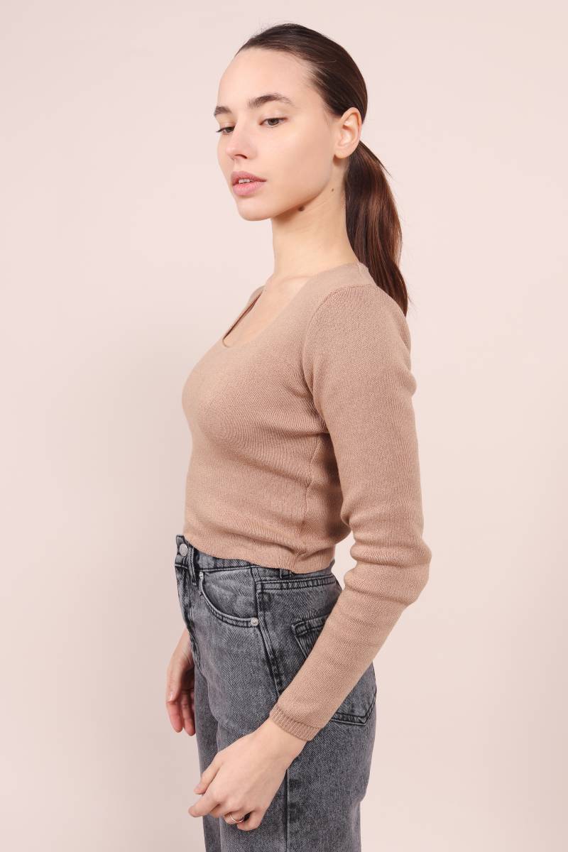 Топ "Брайтон" трикотажный с квадратным вырезом Romashka, S|M, Песочный (5215)