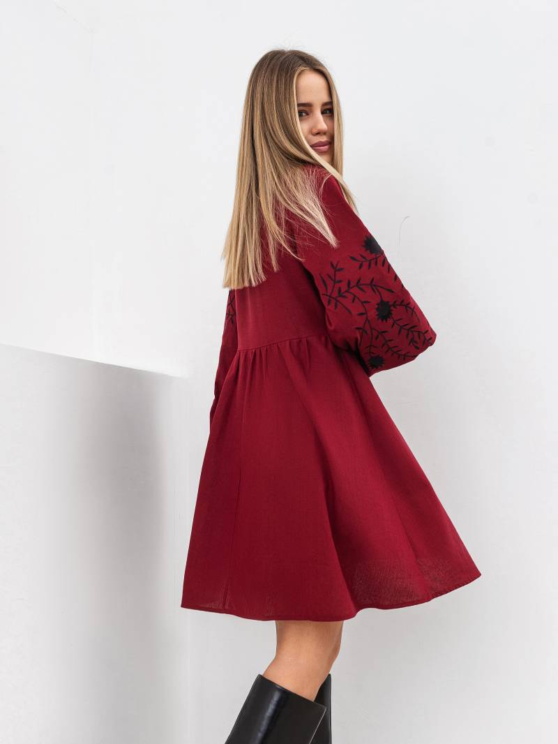 Платье с вышивкой "Калькутта" Romashka, Бордовый, XS 19172