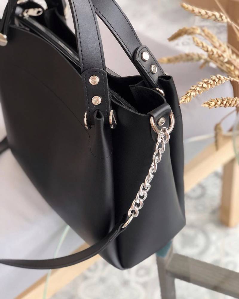 Шоппер "Триест" с гвоздиками и ремешком Romashka, Черный (764)