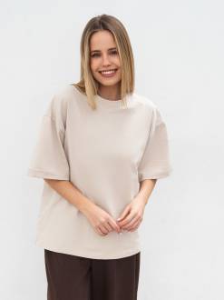 Футболка з цупкої 100% бавовни «Бейсік» Romashka, Бежевый, One size Petite 18924