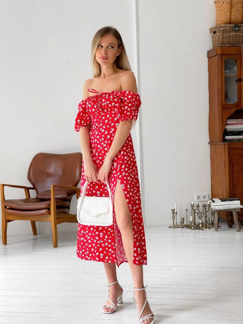Платье «Сорренто» в мелкий цветочный принт Romashka, Красный, XS 13141