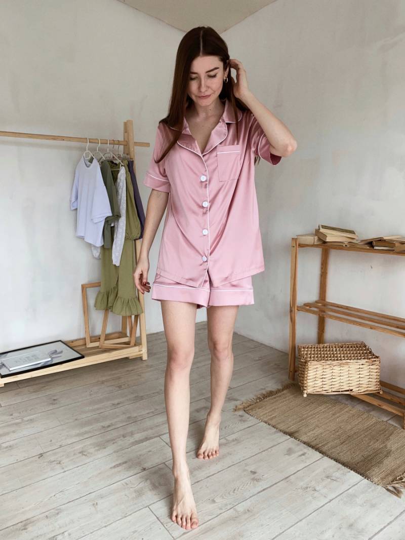 Пижамный комплект "Лихтенштейн" (футболка+шорты) Romashka, Розовый, S (4032)