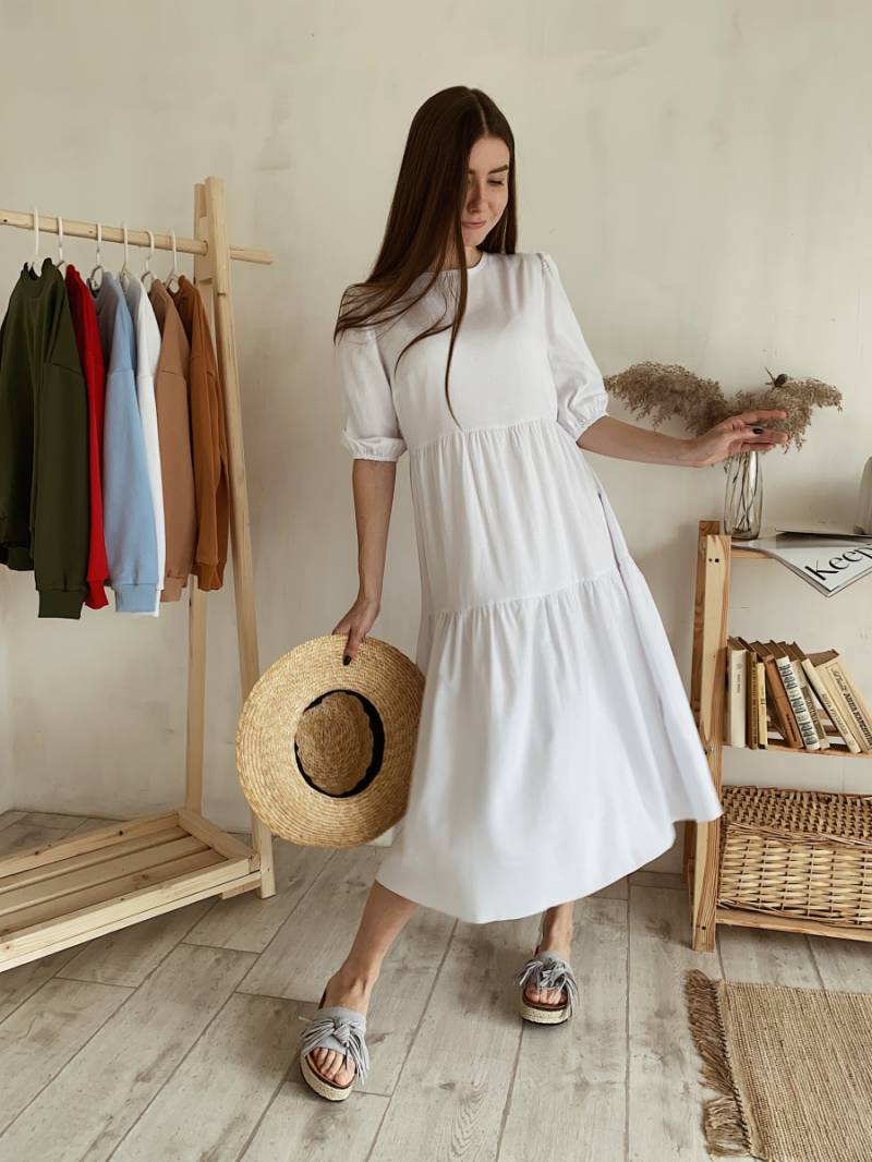 Платье "Тунис" льняное свободного кроя Romashka, Белый, One size (3535)