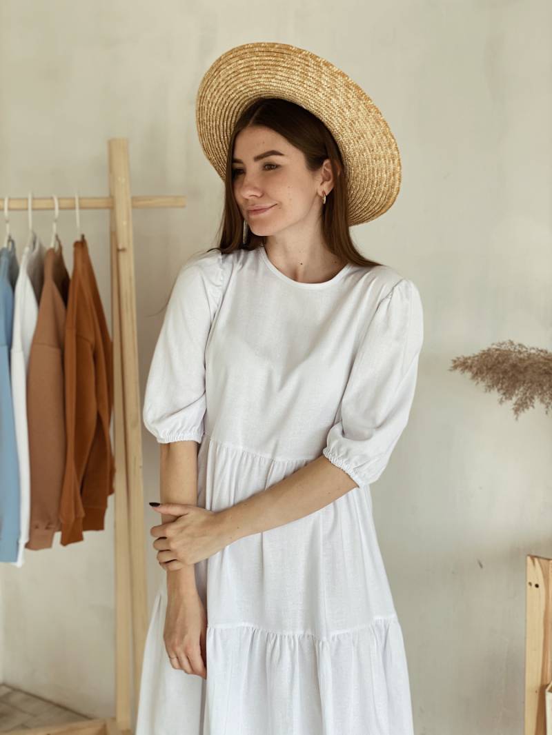 Платье "Тунис" льняное свободного кроя Romashka, Белый, One size (3535)