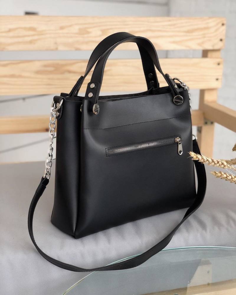 Шоппер "Триест" с гвоздиками и ремешком Romashka, Черный (764)