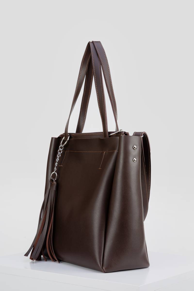 Шоппер "Равенна" с кисточками с длинными ручками и ремнем Romashka, Коричневый 11025