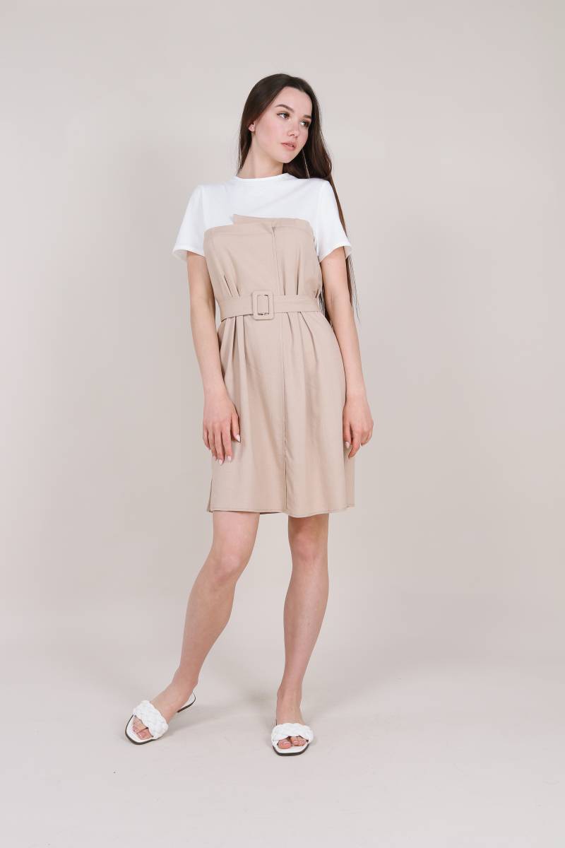 Платье "Аризона" комбинированное с футболкой Romashka, Бежевый, L (3946)