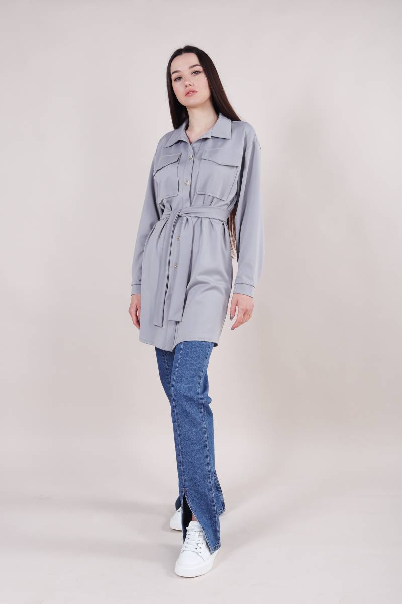 Рубашка "Томск" удлиненная с поясом Romashka, Серый, M|L (5009)