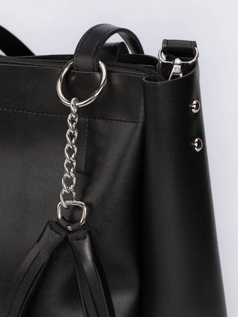 Шоппер "Равенна" с кисточками длинными ручками и ремнем Romashka, Черный (738)