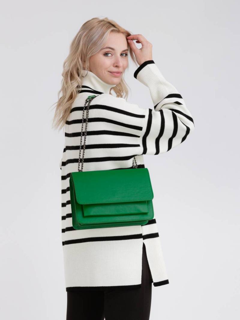 Клатч "Братислава" на цепочке прямоугольный гармошкой обьемный Romashka, Зеленый 10305