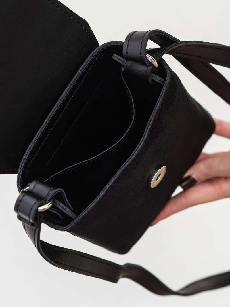 Сумка с комбинацией натуральной замши "Тея" Romashka, Черный+ 19924