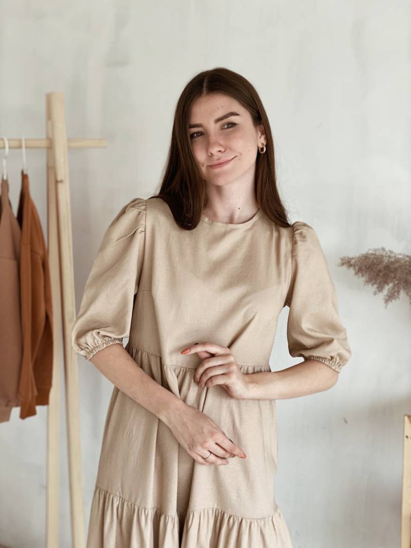 Платье "Тунис" льняное свободного кроя Romashka, Бежевый, One size (3534)