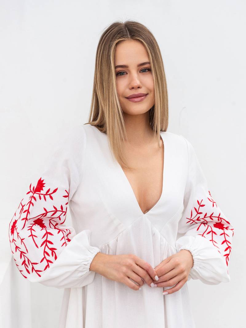 Платье с вышивкой "Калькутта" Romashka, Теплый белый, S 19163