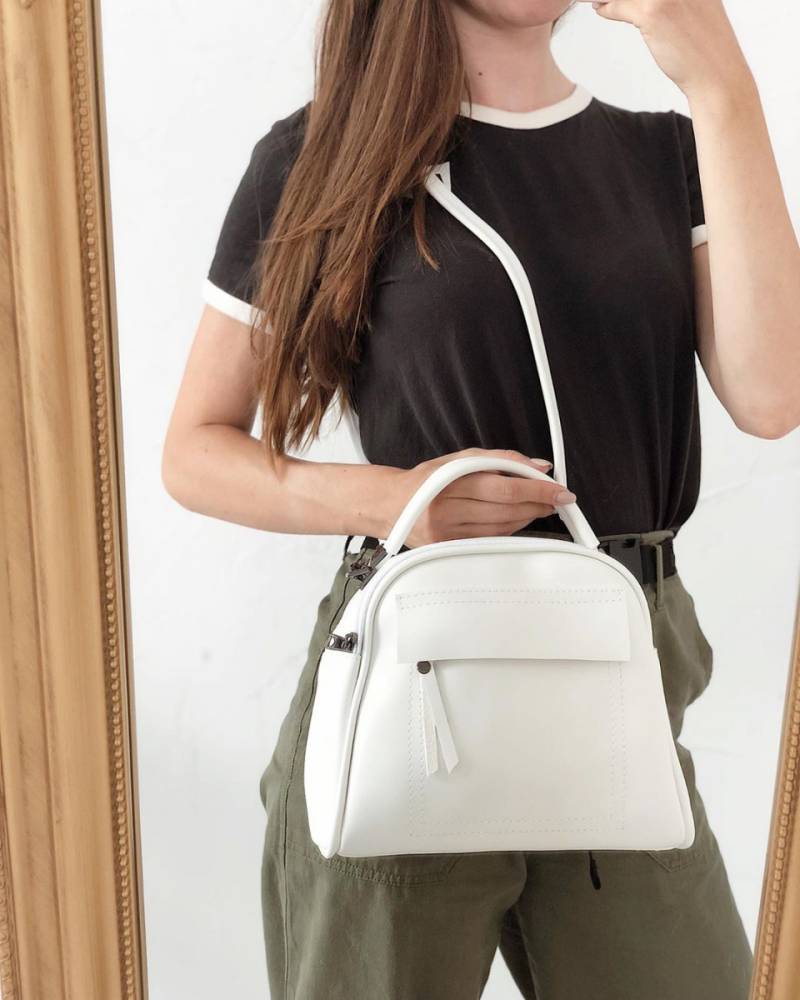 Сумка-бочонок "Салинас" на молнии с длинным ремешком в комплекте Romashka, Белый (1095)