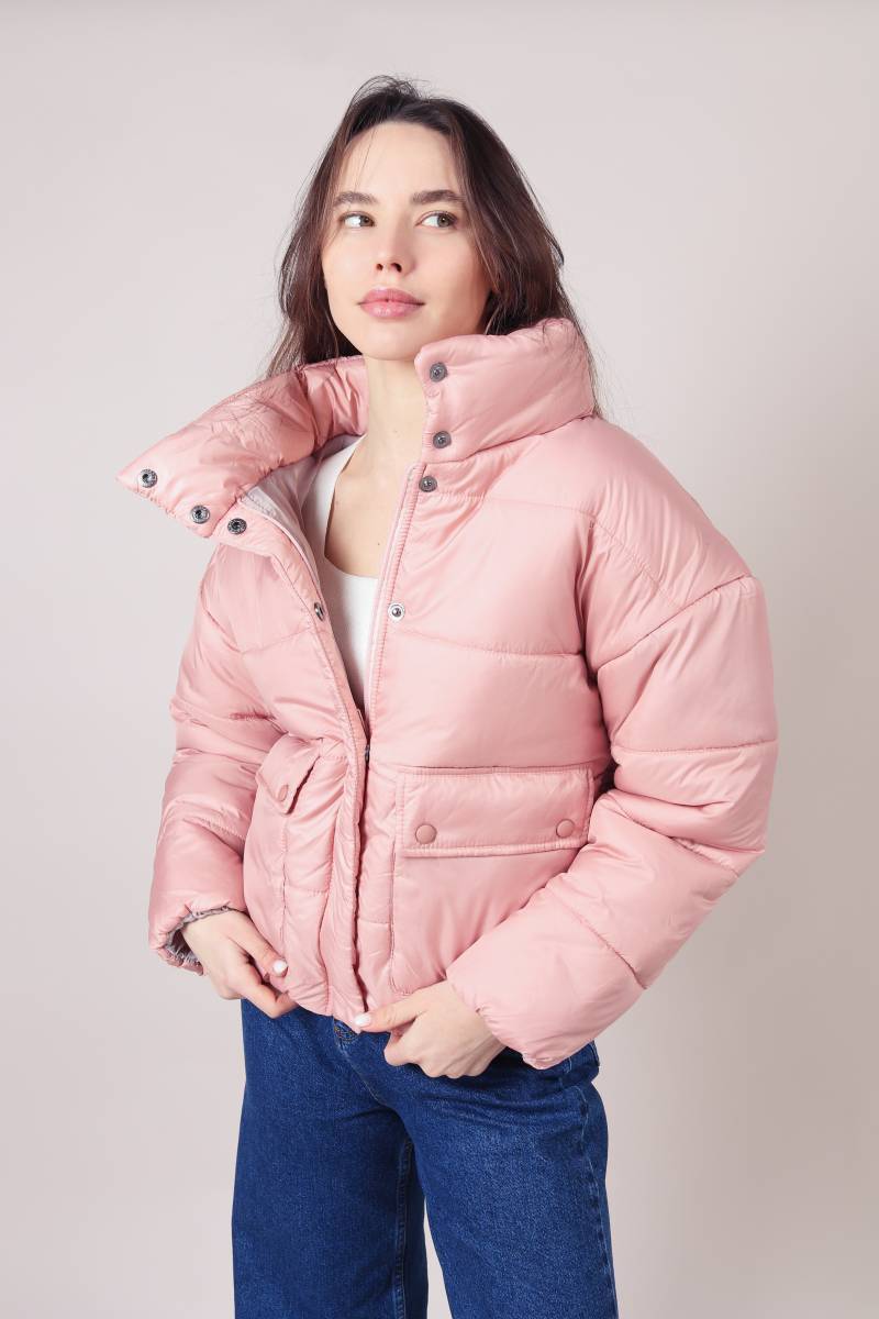Пуховик "Калгари" короткий с карманом на кнопках Romashka, Розовый, L (2194)
