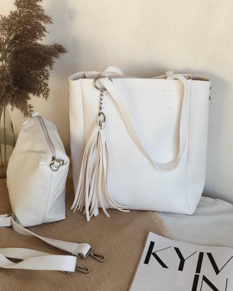 Шоппер "Равенна" с кисточками с длинными ручками и ремнем Romashka, Белый (734)