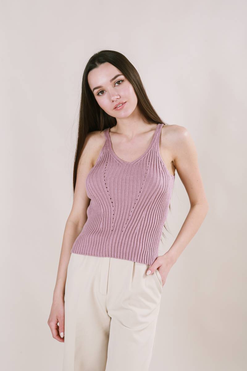 Майка "Бельгия" вязаная базовая на бретелях Romashka, Темная пудра (3448)