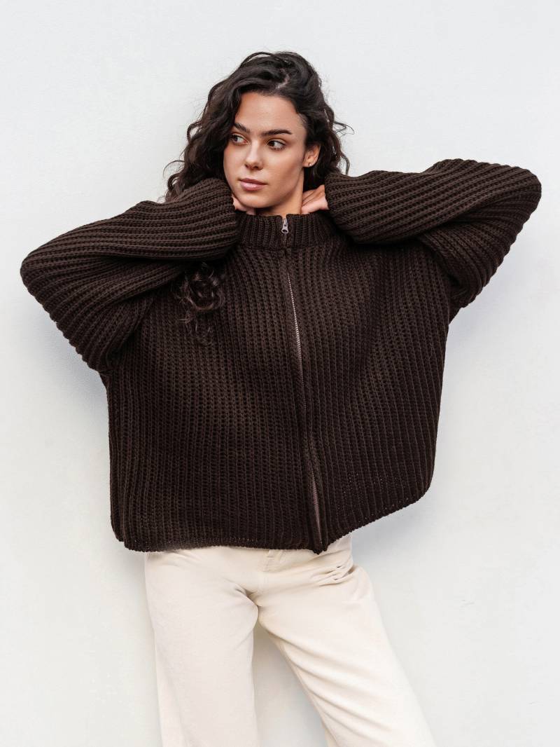 Вязаный бомбер "Данди" Romashka, Темно-коричневый, Оne size 19732