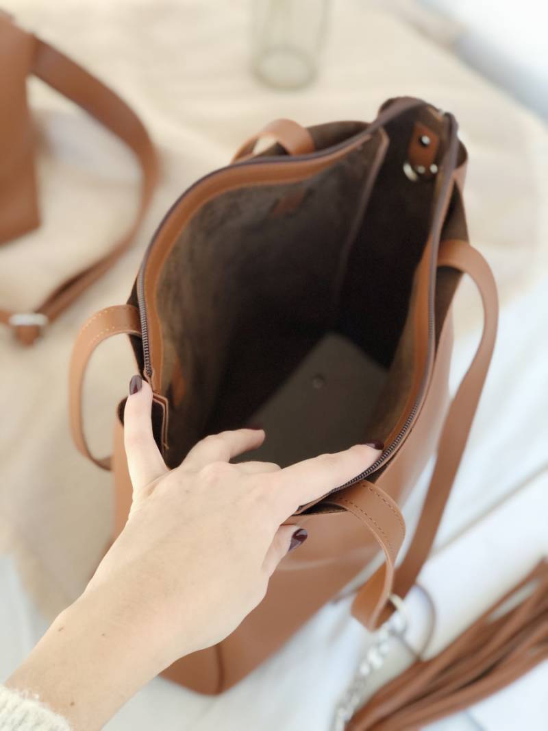 Шоппер "Равенна" с кисточками с длинными ручками и ремнем Romashka, Терракот (2173)