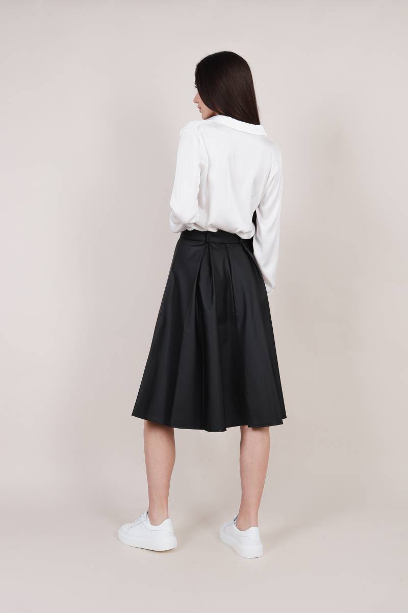 Юбка "Сан-Матео" кожаная солнце клёш с поясом Romashka, Черный, S (2826)