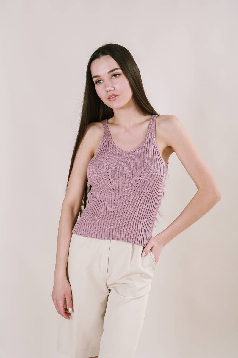 Майка "Бельгия" вязаная базовая на бретелях Romashka, Темная пудра (3448)