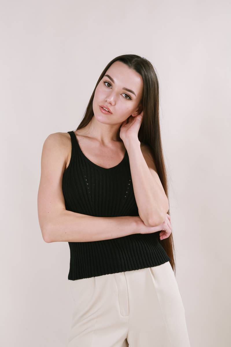 Майка "Бельгия" вязаная базовая на бретелях Romashka, Черный (3449)