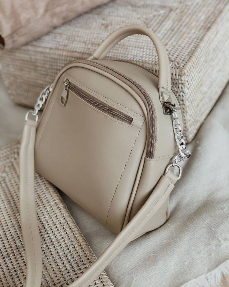 Сумка-бочонок "Салинас" на молнии с длинным ремешком в комплекте БРАК, Бежевый 12629